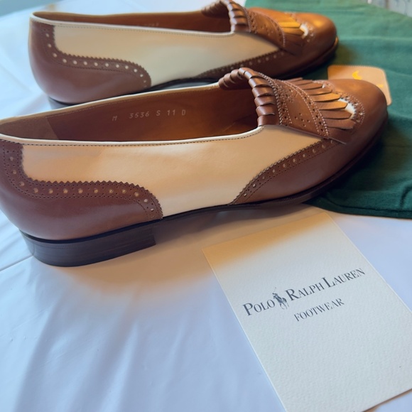 Men's Polo Ralph Lauren Brown and White Oxfords Loafers Size 11D Made in Italy - Picture 5 of 8